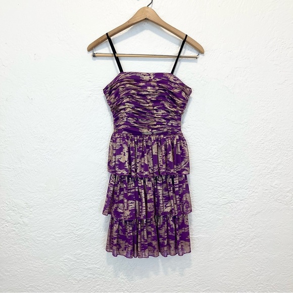Y2k 90s Vintage Mini Dress Purple Gold Metallic Tiered Jodi Kristopher 5 - Picture 7 of 13